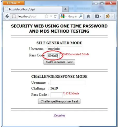 Figure 4: Entering the Pass Code on the Self Generated Text Box  