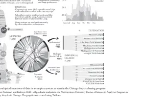 figure 1.1 Graphic produced to communicate multiple dimensions of data in a complex system, as seen in the Chicago bicycle sharing programSource: This graphic was created by Adrian Montero, Sari Nahmad, and Kathryn Wolf—all graduate students in the Northwe