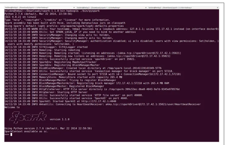 Figure 2-1. The PySpark shell with default logging output