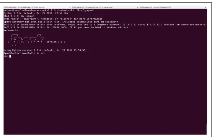 Figure 2-2. The PySpark shell with less logging output