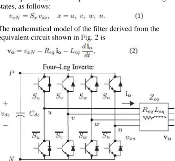 Fig. 2. Two-level four-leg PWM-VSI topology where Req and Leq are the 4L-VSI output parameters expressed