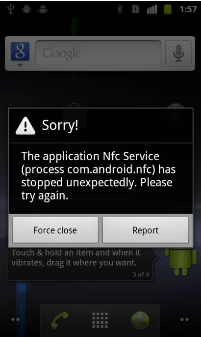 Figure 10: The NFC service is prone to Java exceptions
