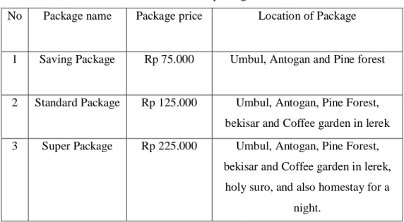 Table 4.1 List of tour package