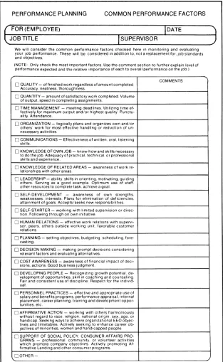 Figure 2-6. Performance Planning Worksheet: Common Performance Factors 