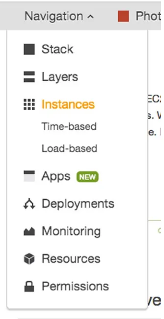 Figure 2-14. OpsWorks stack navigation menu