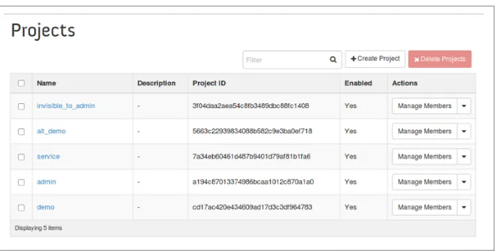 Figure 2-1. A screenshot of the Identity menu in Horizon, with v2 of the Identity APIenabled