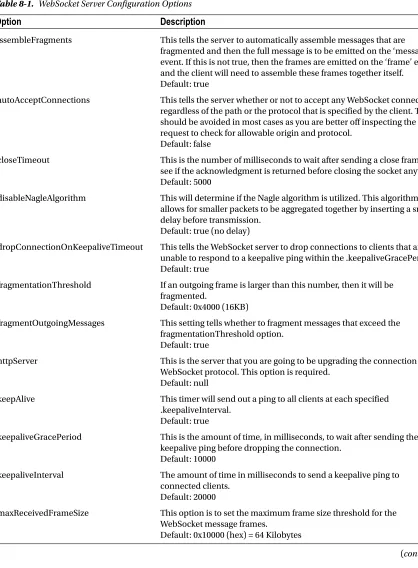 Table 8-1. WebSocket Server Configuration Options