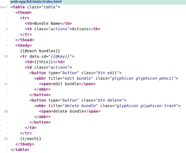 table to display a user’s list of bundles: