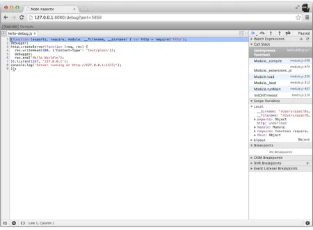 Figure 1-8. Resuming execution in Node Inspector