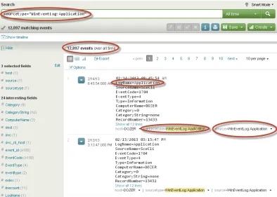Figure 2-18. Events from Windows Application indexed into Splunk