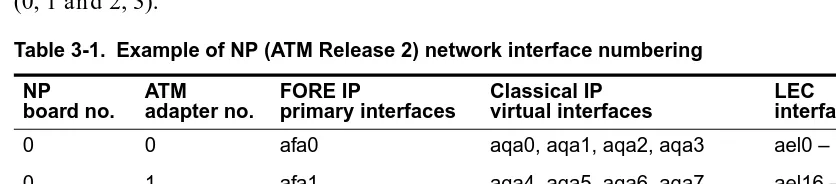 Table 3-1.  Example of NP (ATM Release 2) network interface numbering