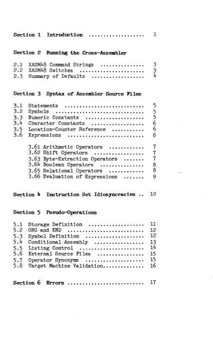 Table ot' Contents 