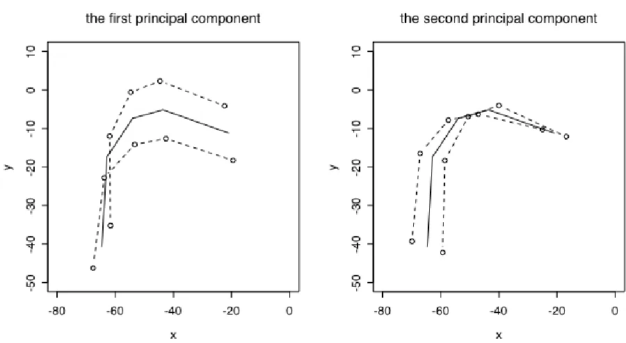 Figure 3.9. The first two principal components of variation in the tongue shape data of talker PL1.