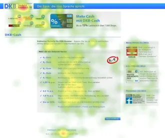 Figure 3. Heat-map of the ComDirect landing page. Highest fixation is documented as red spot