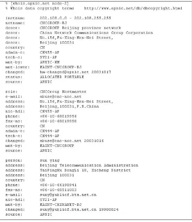 Figure 4.1 Typical Output* of a whois Query