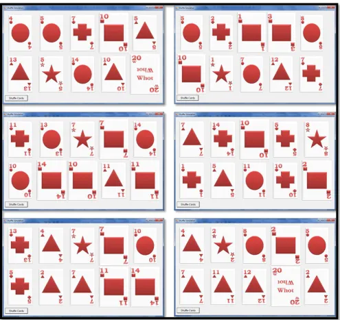 Fig. 3: Simulator Showing Six Distinct Permutations of Whot! cards  