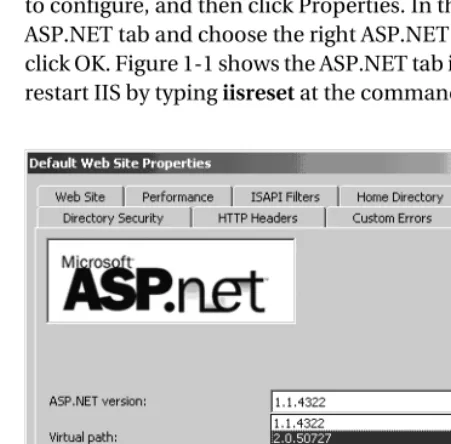Figure 1-1. The ASP.NET tab of the Default Web Site Properties window