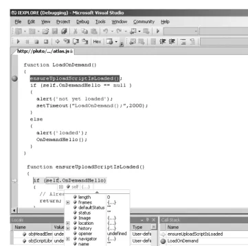 Figure 2-9. Debugging JavaScript using Visual Studio .NET 2005