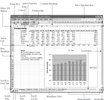 FIGURE 1-2The Excel application window with a workbook open and a worksheet