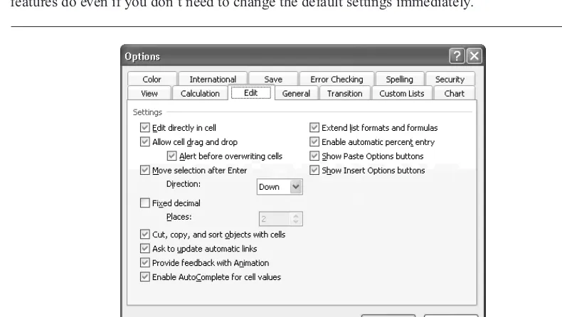 FIGURE 2-6The options on the Edit tab of the Options dialog box can greatly change how