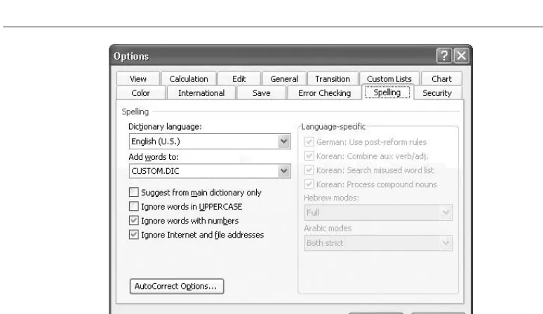 FIGURE 2-10Choose the dictionary language and specific types of text to ignore on the