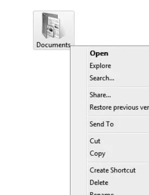 Figure 1.46 You can choose an item’s properties fromits shortcut (right-click) menu. The Propertiescommand usually is at the bottom of the menu.