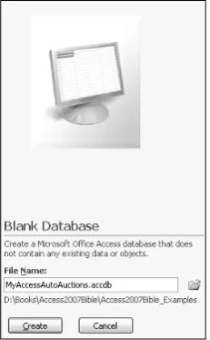 FIGURE 2-3Enter the name of the new database in the File Name box in the Blank Database area.
