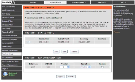 table. A maximum 32 entries can be configured   Allows you to configure RIP (Routing Information Protocol)