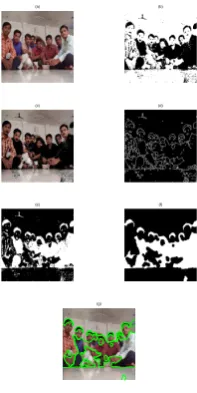 Fig. 4.(a) Input image. (b) Segmented. (c) Color segmented image.(d) Edge detection. (e) Binarilization