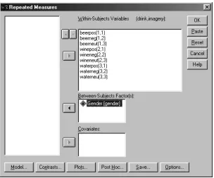 Figure 1: Completed dialog box for mixed design ANOVA 