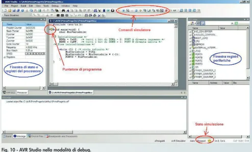 Fig. 10 - AVR Studio nella modalità di debug.