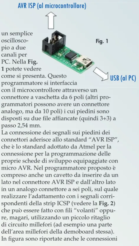 Fig. 2 - Adattamento delle connessioni del programmatore alla demoboard usata per programmare via ICSP il microcontrollore 