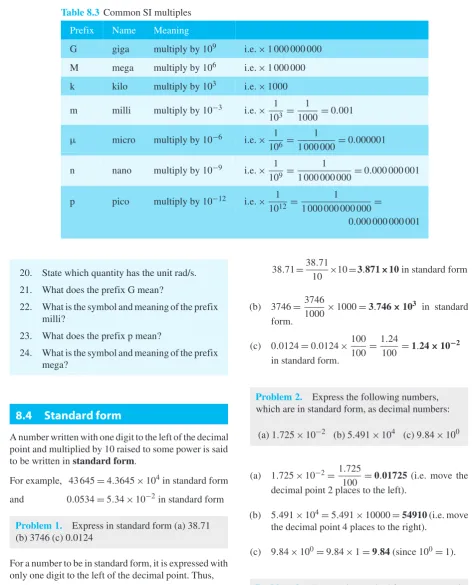 Table 8.3 Common SI multiples