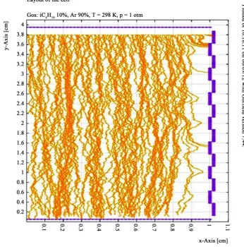 Figure 12. Garfield simulation of primary electrons motion in the drift gap.                    