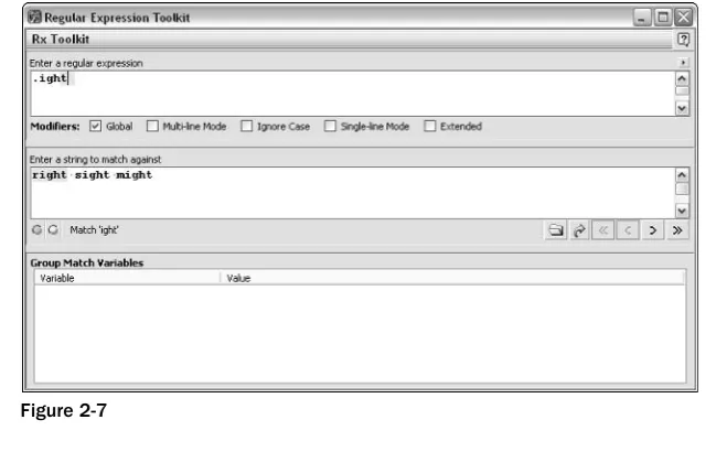 Figure 2-7Komodo Regular Expressions Toolkit version 2.5 is used in the examples in this