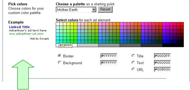 Fig 4.2  It's always easier to work with a white background. If your page background is white, you can instantly see the results with the Example ad next to the color palette