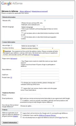 Fig. 2.1 The AdSense sign up page  