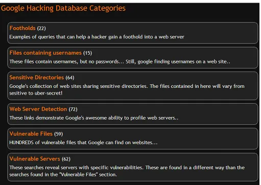 Figure 3: Searching dorks by class