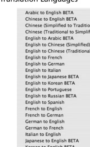 Figure 1.11 Google’s Translation Languages