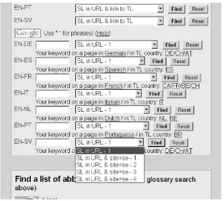 Figure 1-15. WWW Search Interfaces for Translators parallel text tool 