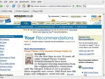 Figure 1.4 Amazon.com home page. The system has remembered who I am from a previous visit, and the navigational links are a mixture of generic boilerplate and personal information.