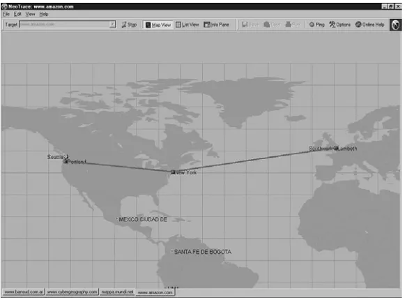 FIGURE 3.6NeoTrace.. Trout—Trout is another visual traceroute and Whois program. What’s great about this