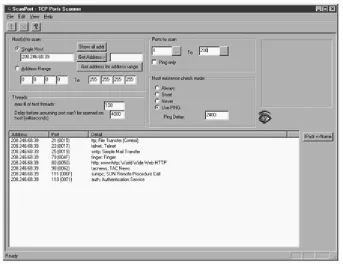 Figure 2.2. Output from running ScanPort, a port scanner for Windows. 