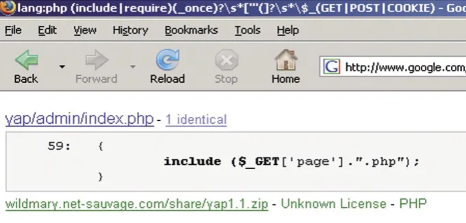 Figure 2. Finding Vulnerabilities via Google Code Search