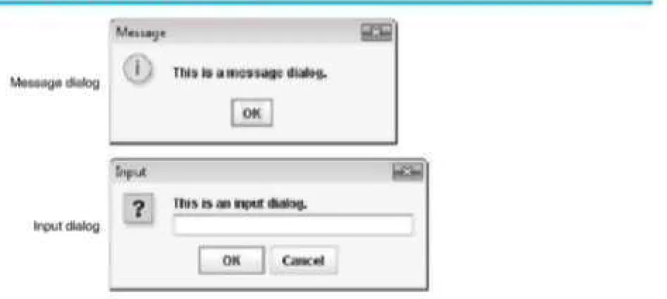 Figure 2-14 A message dialog and an input dialog 