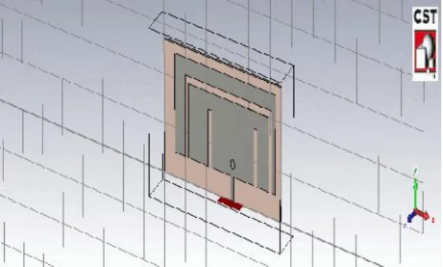 Figure  3.3:    Design  of  E-shape  micro  strip  patch  in CST Microwave Studio 2014 software