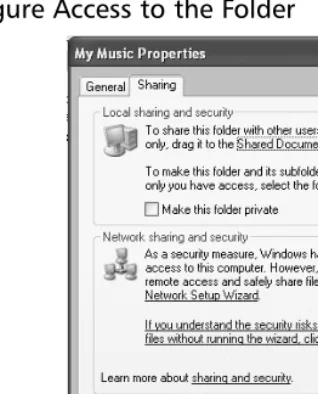 Figure 1.4 Right-Click a Folder in Windows Explorer and Choose Sharing andSecurity to Conﬁgure Access to the Folder
