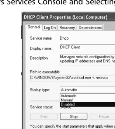 Figure 1.6 You Can Disable a Windows Service by Right-Clicking the Servicein the Windows Services Console and Selecting Properties