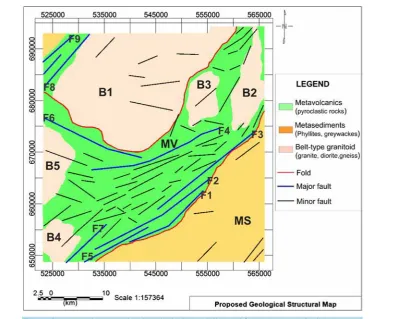 Figure 8. Proposed structural and geological map delineated from aeromagnetic data. 